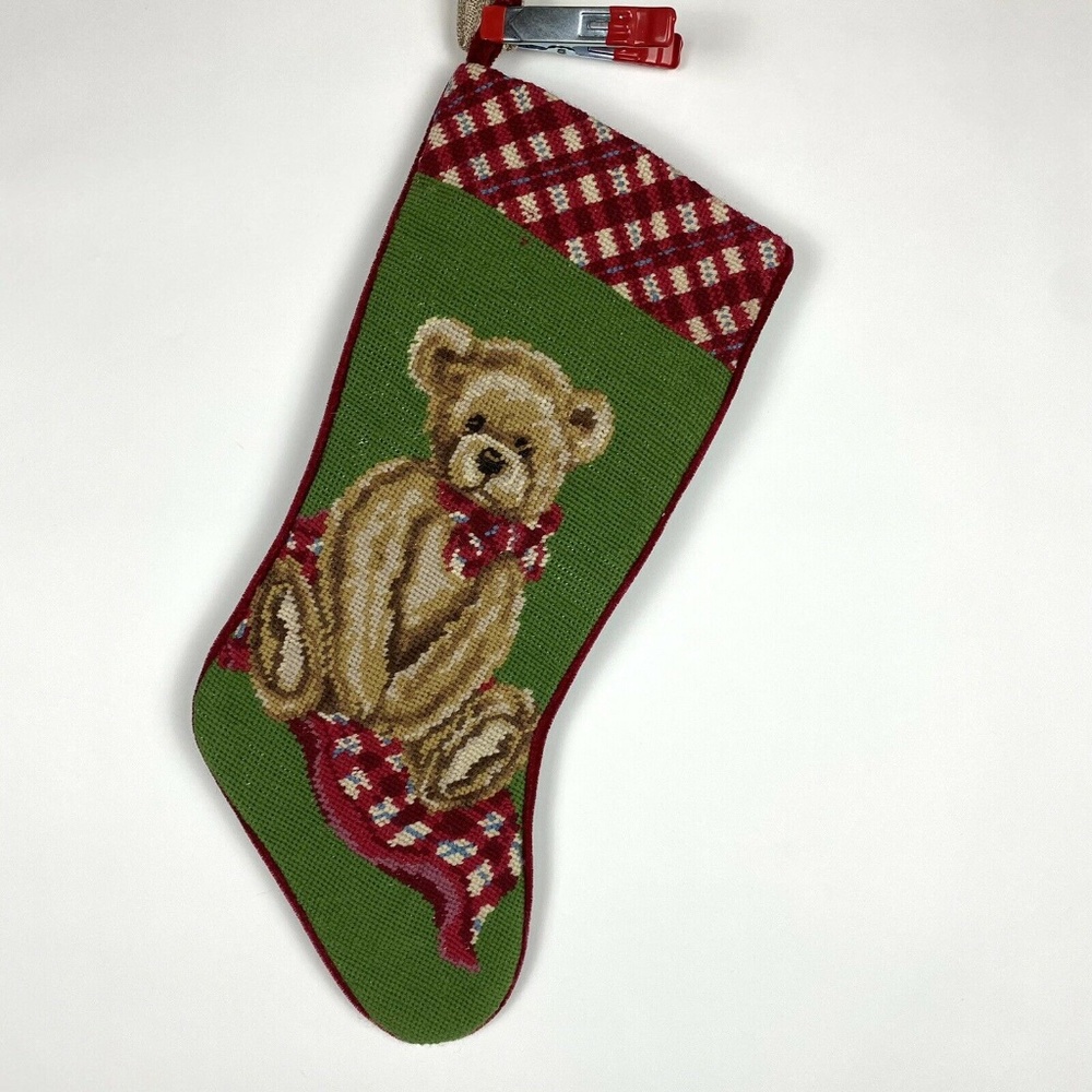 Needlepoint Teddy Bear Christmas Stocking